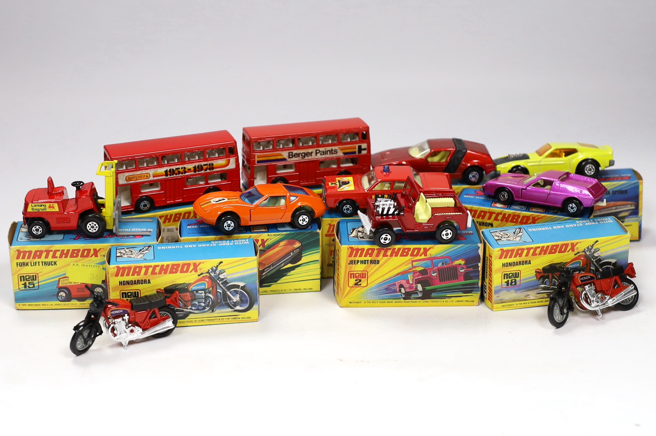 Eleven boxed Matchbox Superfast 1-75 New series diecast vehicles